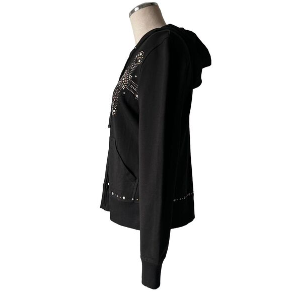 Christine Alexander Black Embellished Cross Zip Front Hoodie - Women's S - Picture 4 of 11